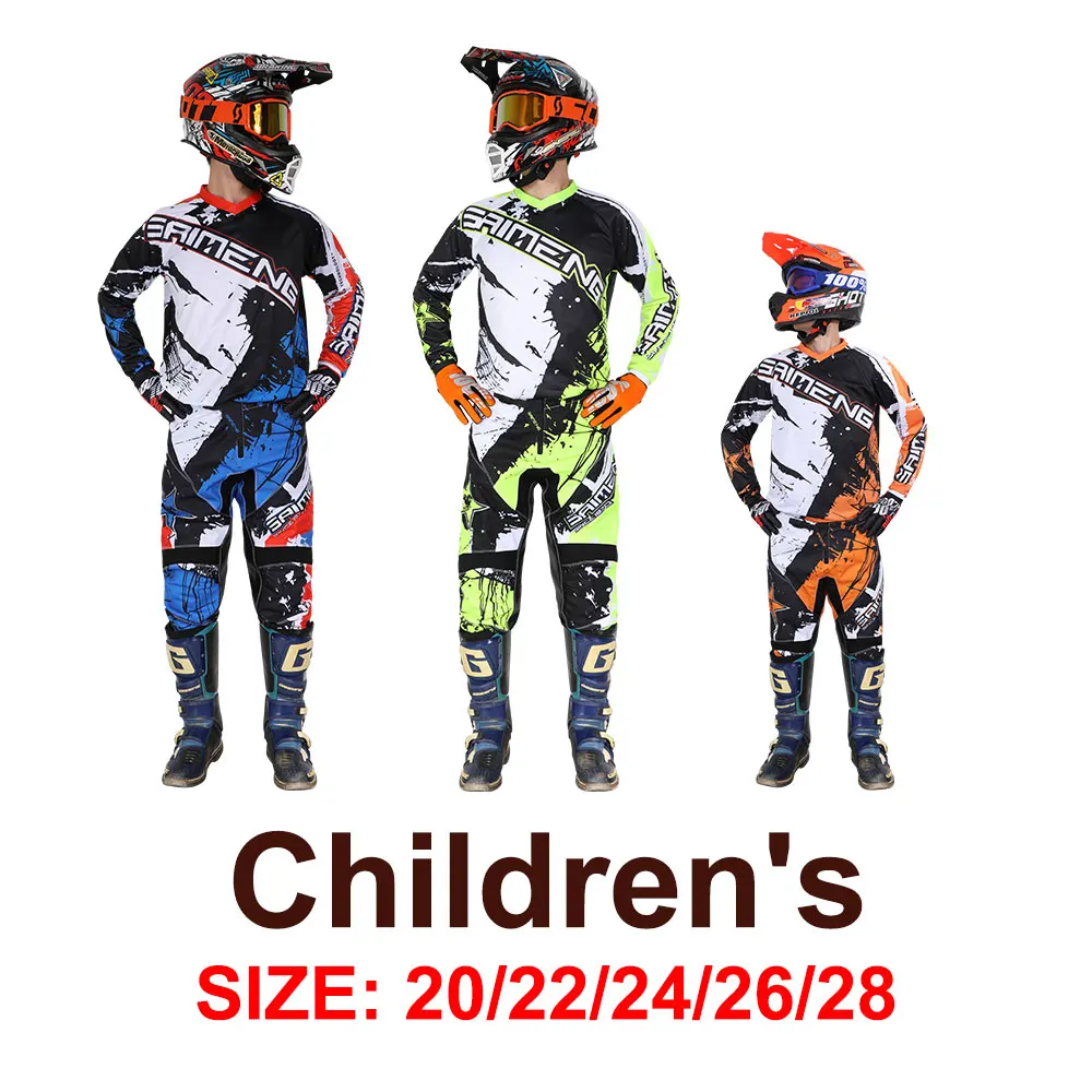 

Футболка и штаны для мотокросса, детская одежда для больших мальчиков и девочек, студенческий гоночный костюм, комплект дышащей одежды для внедорожников и трюков