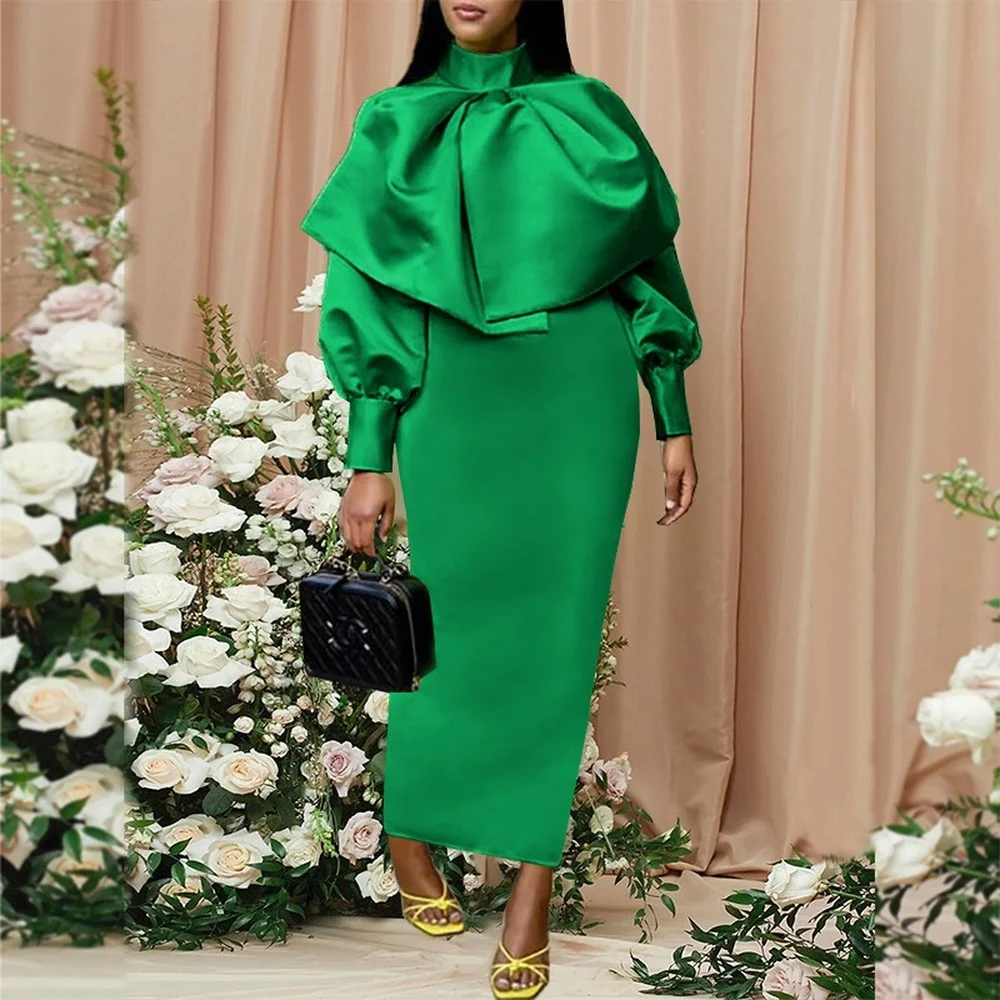 

Women's Party Dress Long Sleeves Midi Dress Banquet Dress Plus Size Bodycon Tight Hip Wrap African Clothing Lantern Sleeve New