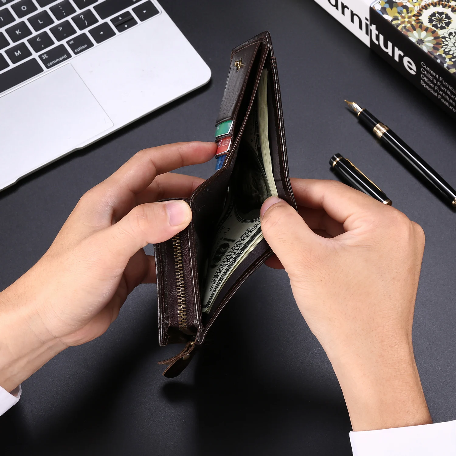 Wallet for Men Genuine Leather RFID Cards Holder Purse Fashion Slim Casual Wallets with Coin Pocket Male 2023