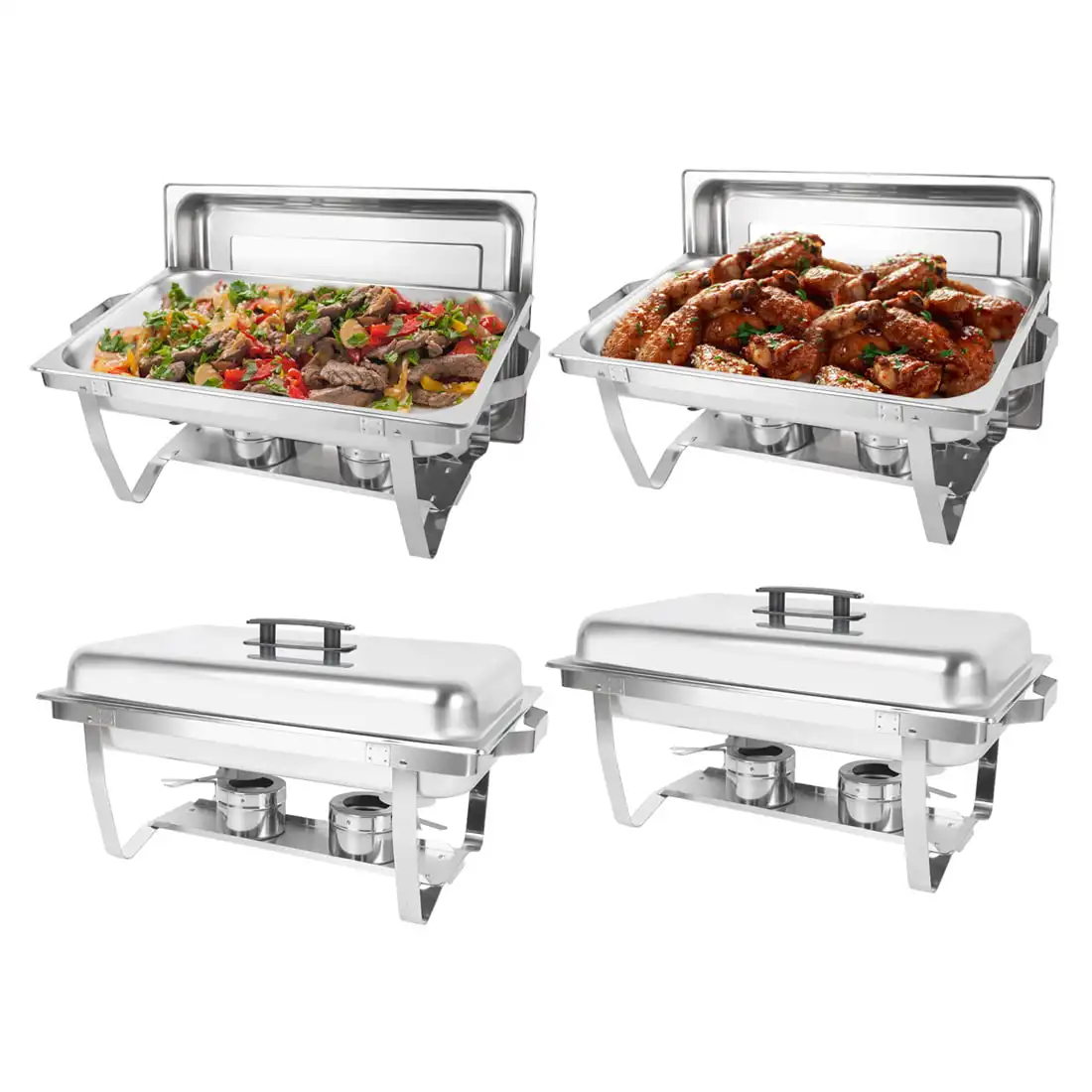 

Chafing Dish 4 Packs 8 Qt. Foldable Rectangular Chafer Set, Stainless Steel Buffet Catering Warmer Set