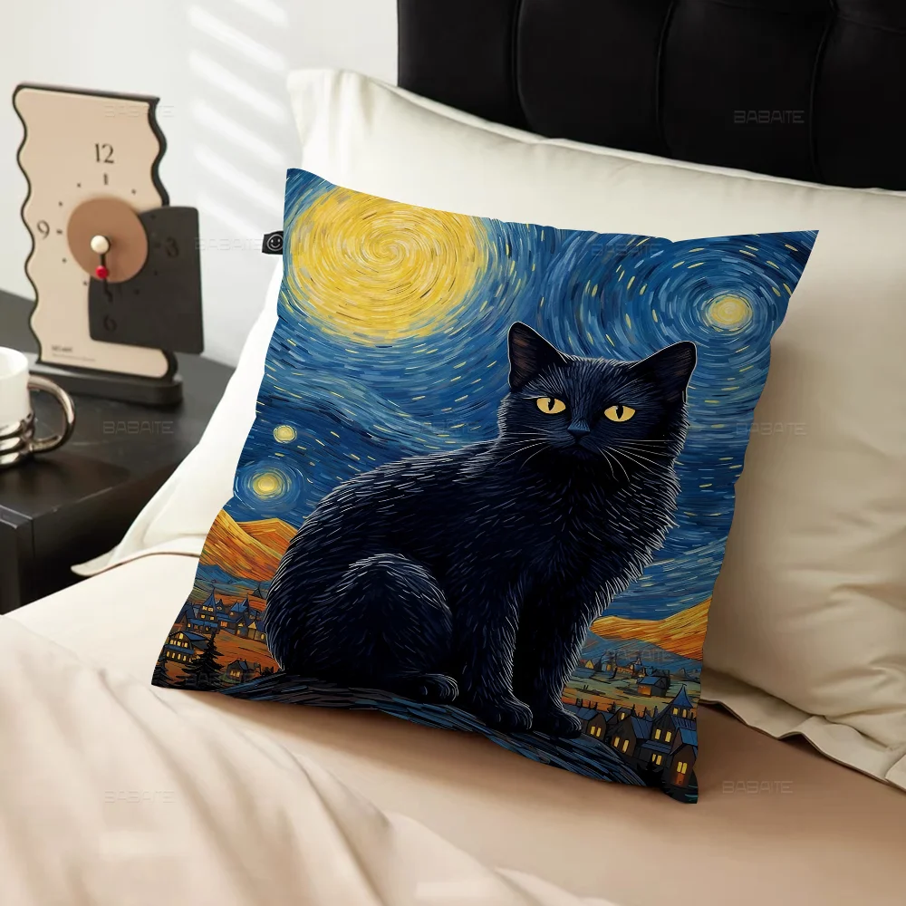 Черная кошка художественная подушка подарок украшение для дома и офиса спальня