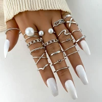 boho gold color 19pcs heart rings set for women vintage geometric cross pearl butterfly finger ring womens 2022 trendy jewelry