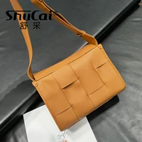 2022 new leather shoulder bag fashion temperament woven small square bag macaron texture messenger ladies bag