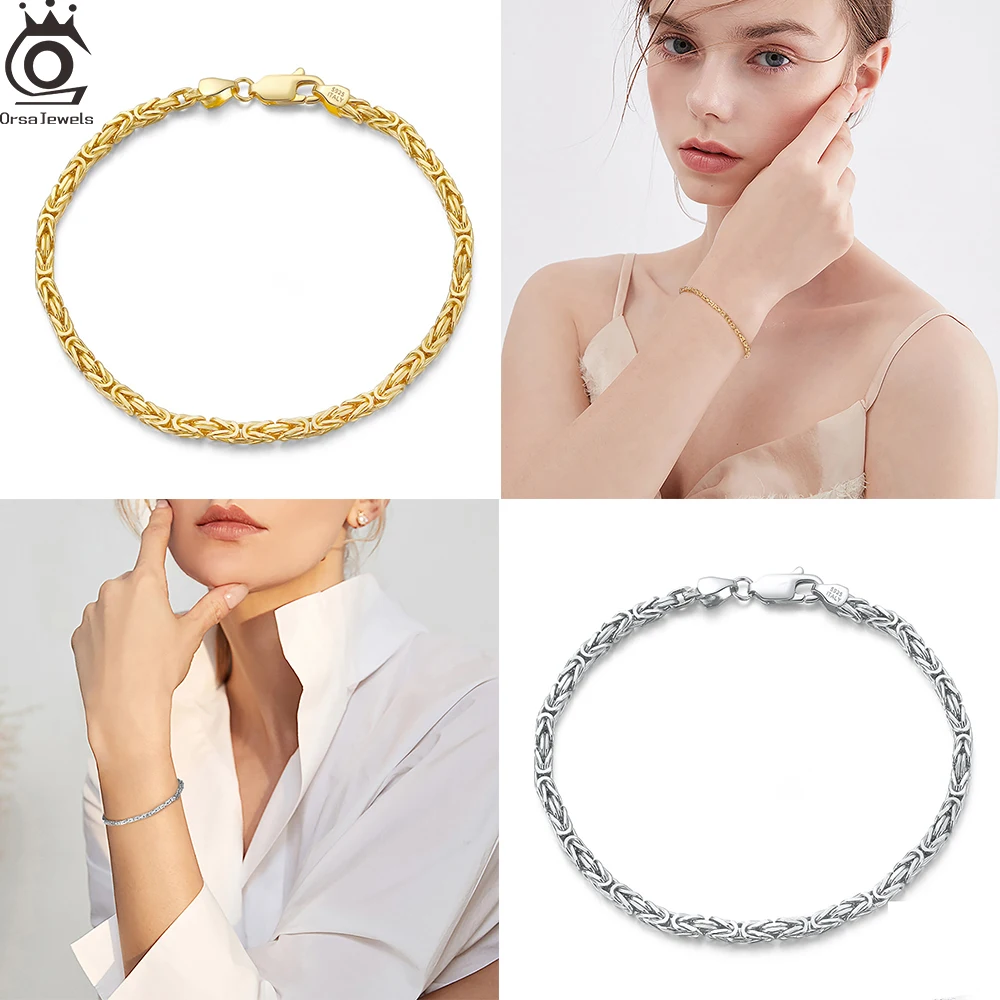ORSA JEWELS 18 К 2 5 мм плоская византийская цепочка-браслет ожерелье из стерлингового
