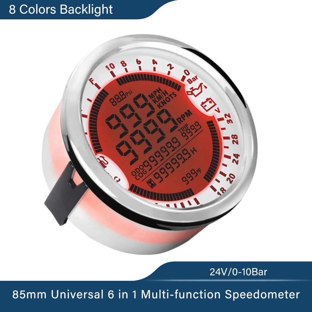 Универсальный 85 мм 6 в 1 цифровой многофункциональный манометр 12В 24В 5/10 бар