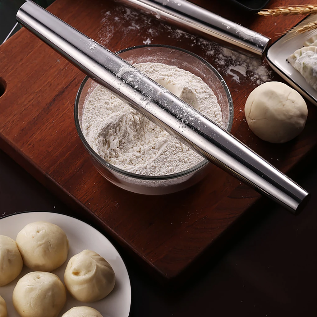 

304 Stainless Steel Rolling Pin for Pastry Baking, Portable Polishing Flour Dough Roller Cooking Tools