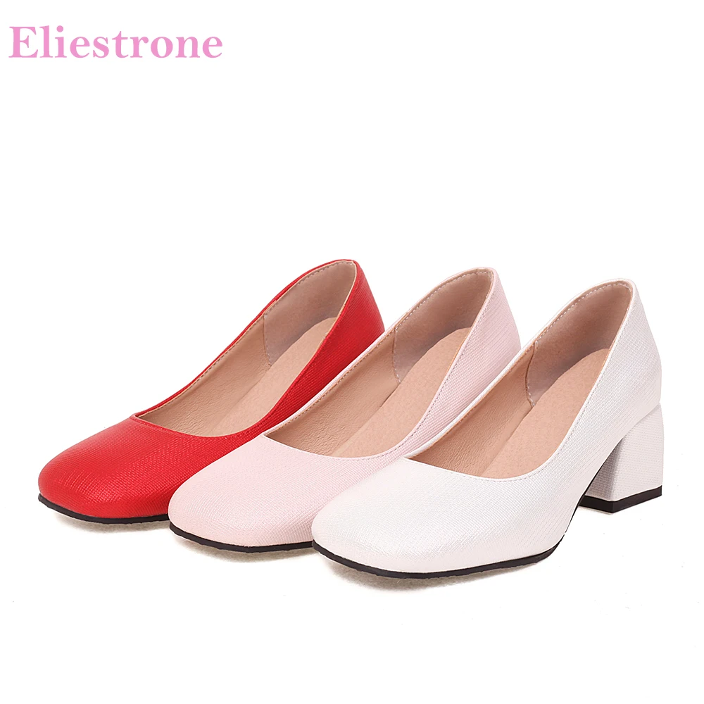 

Hot New Sweet Red White Women Casual Pumps Sqaure Toe Med Heels Lady Nude Shoes Plus Small Big Size 30 11 43 45 48
