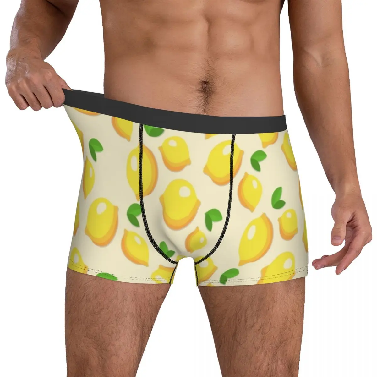 

Adorable Lemon Print Underwear Fruits Pattern Male Underpants Print Classic Trunk Hot Shorts Briefs Plus Size