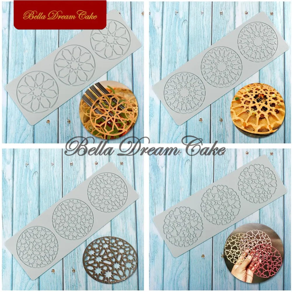 

Geometry Circle/Heart Sugar Lace Mat DIY Fondant Chocolate Mold for Molecular Cuisine Silicone Pad Cake Decorating Tool Bakeware