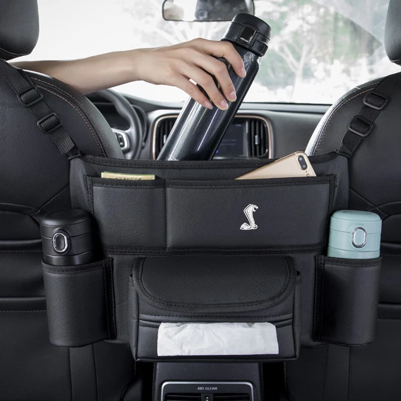 

Leather Car Seat Middle Hanger Storage Bag Auto Handbag Holder Between Seats Pockets For Ford Mustang Cobra Shelby GT500 GT350