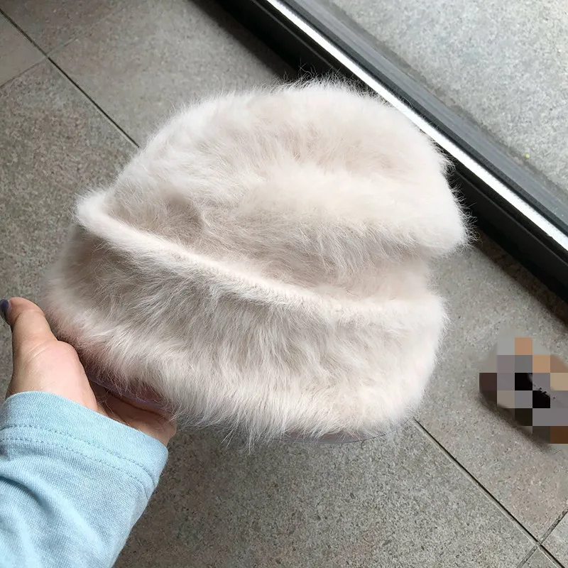 

Мягкая Уютная зимняя вязаная шапка с ворсом из кроличьего меха, женские шапочки для защиты ушей на открытом воздухе, Повседневная Панама унисекс