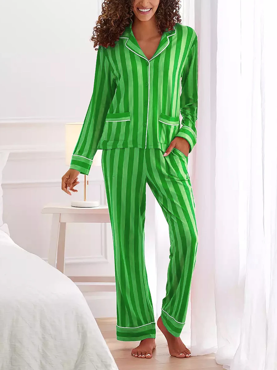 Пижамный комплект hirigin полоска полиэстер спандекс женский