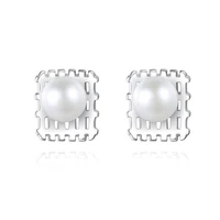 meibapj new fashion small freshwater pearl square stud earrings real 925 sterling silver fine charm wedding jewelry for women