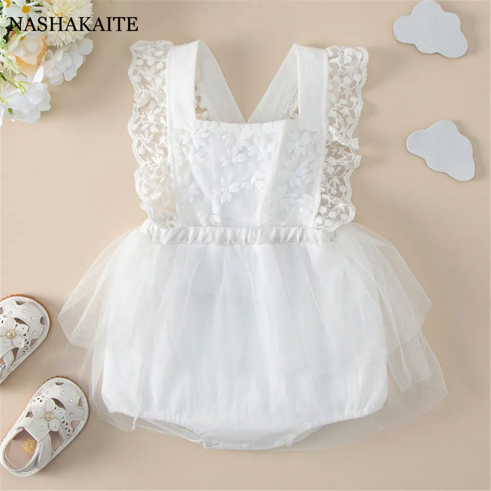 

Baby Girls Clothes lace Princess Dress White Newborn Bodysuit Floral Pinted Kids Toddler Girl Rompers 100%Cotton Infant Clothing