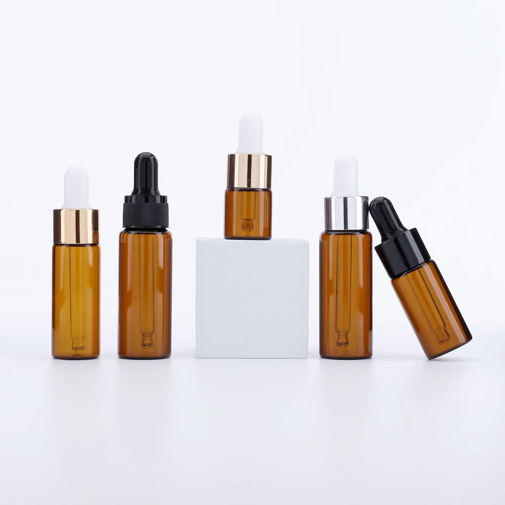 

500pcs/lot 5ml 10ml 15ml 20ml Amber Glass Dropper Bottle Jars Vials With Pipette For Cosmetic Perfume Essential Oil Bottles