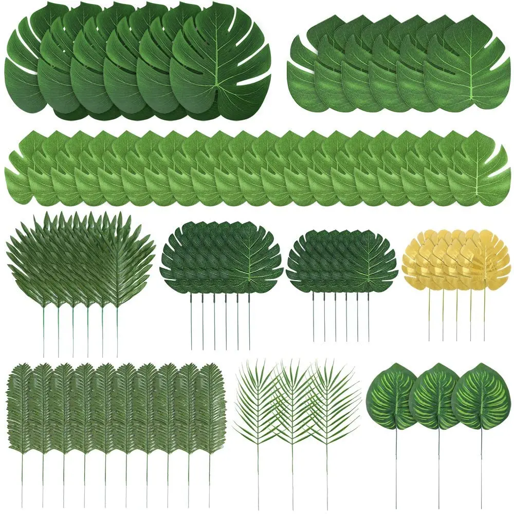 

70 Pieces 10 Kinds Tropical Leaf Jungle Leaves Decorations for Hawaiian Party Decorations Beach Birthday Luau Party Decorations