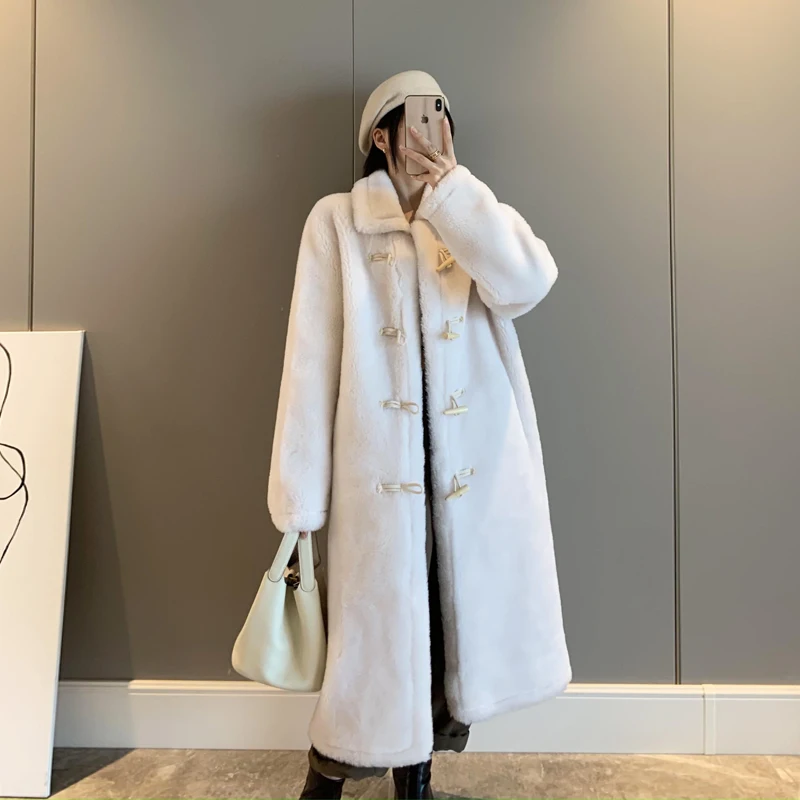 

2022 Winter Women Fashion Long Sheep Shearing Coats Female Genuine Wool Fur Outerwear Ladies Solid Color Loose Jackets Q426