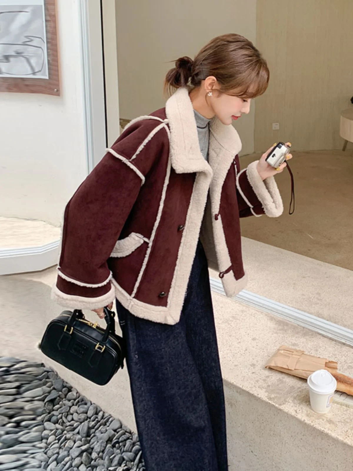 Красные супермодные европейские товары меховая интегрированная верхняя одежда