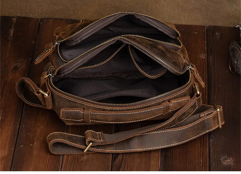 Vintage crazy horse cowhide men's messenger bag handmade outdoor casual luxury natural genuine leather youth travel shoulder bag