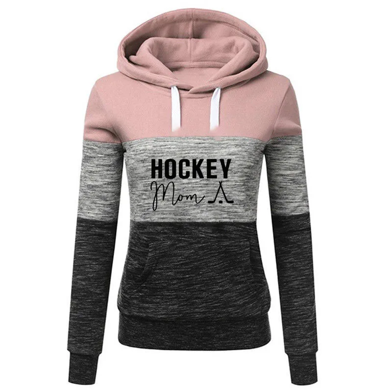 

Hockey Mom Graphic Letter Print Women Hoodies Splice Tops Femmes Mother Gift Autumn Sweet Long Sleeve Sweatshirts for Female2023