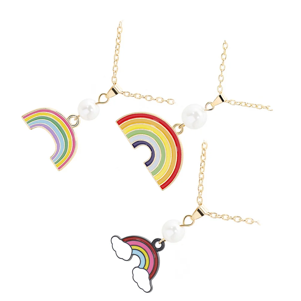 

3 Pcs Minimalist Key Holder Elegant Jewelry Key Chain Lovely Neck Accessories Gift Necklace Cloud Rainbow Necklace Set Student