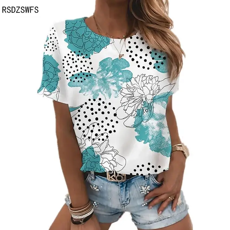 

3D Floral Print T-shirt Summer New Fashion Casual O-neck Short-sleeved Shirt Streetwear Plus Size Female 6XL Ladies T-shirt
