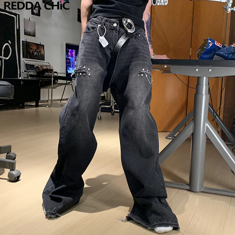 Flare Jeans Cut-out Frayed Raw Edge Denim Bell Bottoms Black