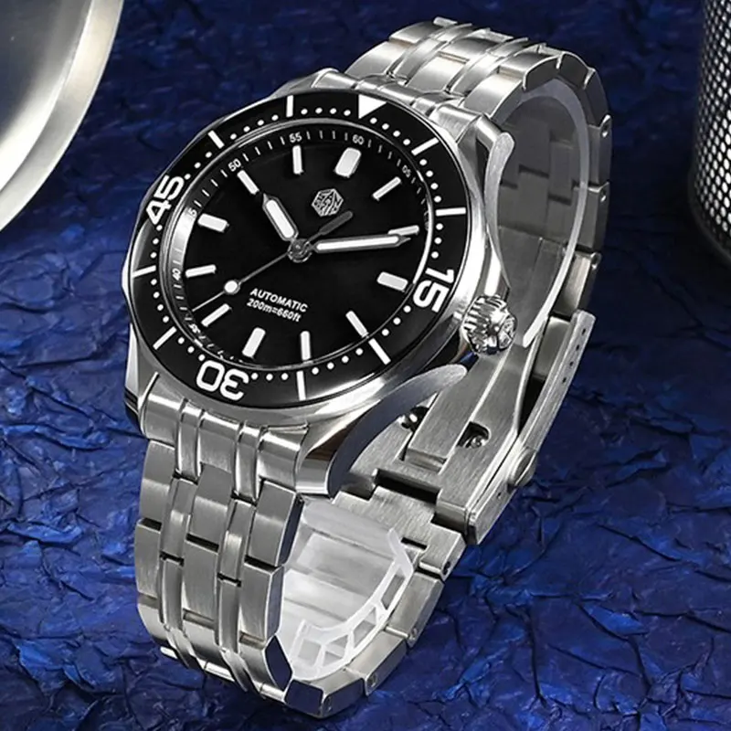 

Часы San Martin Мужские механические, Роскошные водонепроницаемые светящиеся Автоматические наручные, с сапфировым стеклом, 20 бар, YN55