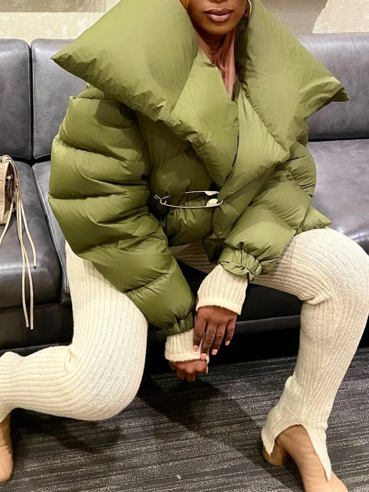

Fashion Woman Clothes 2022 Fall Winter Solid Green Parkas Casual Long Sleeve Warm Thick Cotton Coats Jackets Female Outerwear