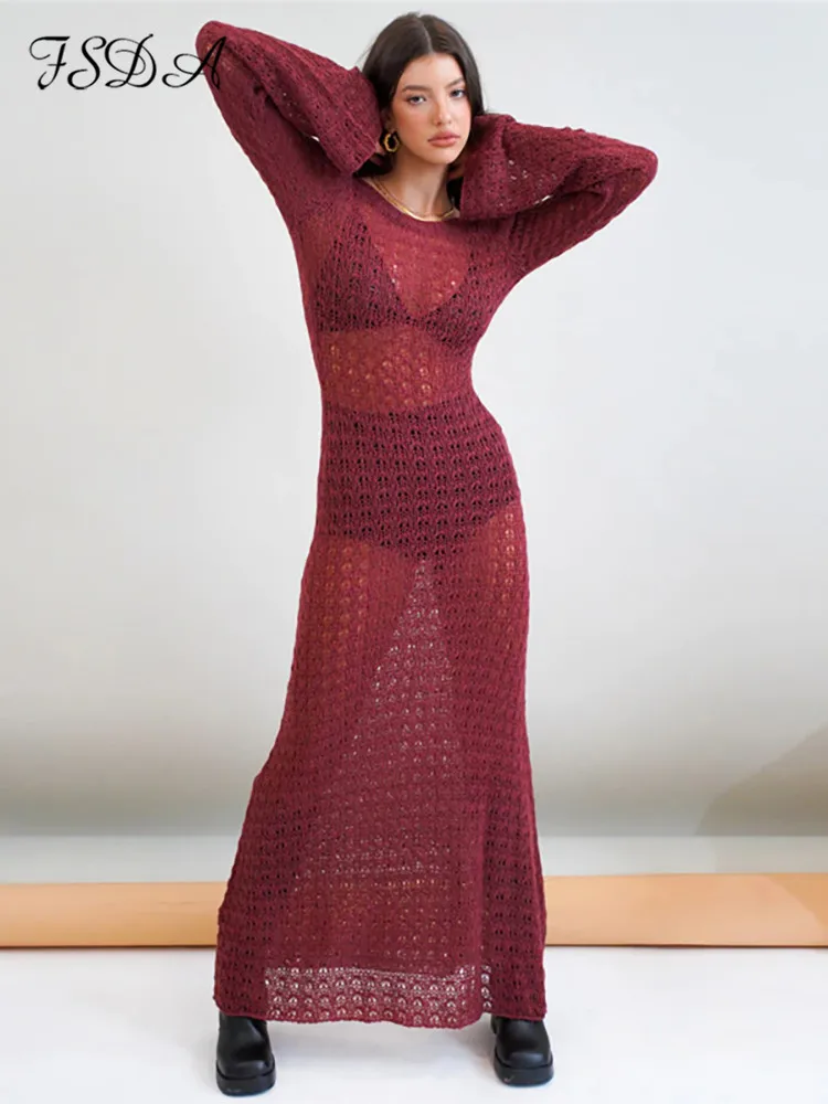 Летнее трикотажное платье FSDA с открытой спиной и длинным рукавом повседневные