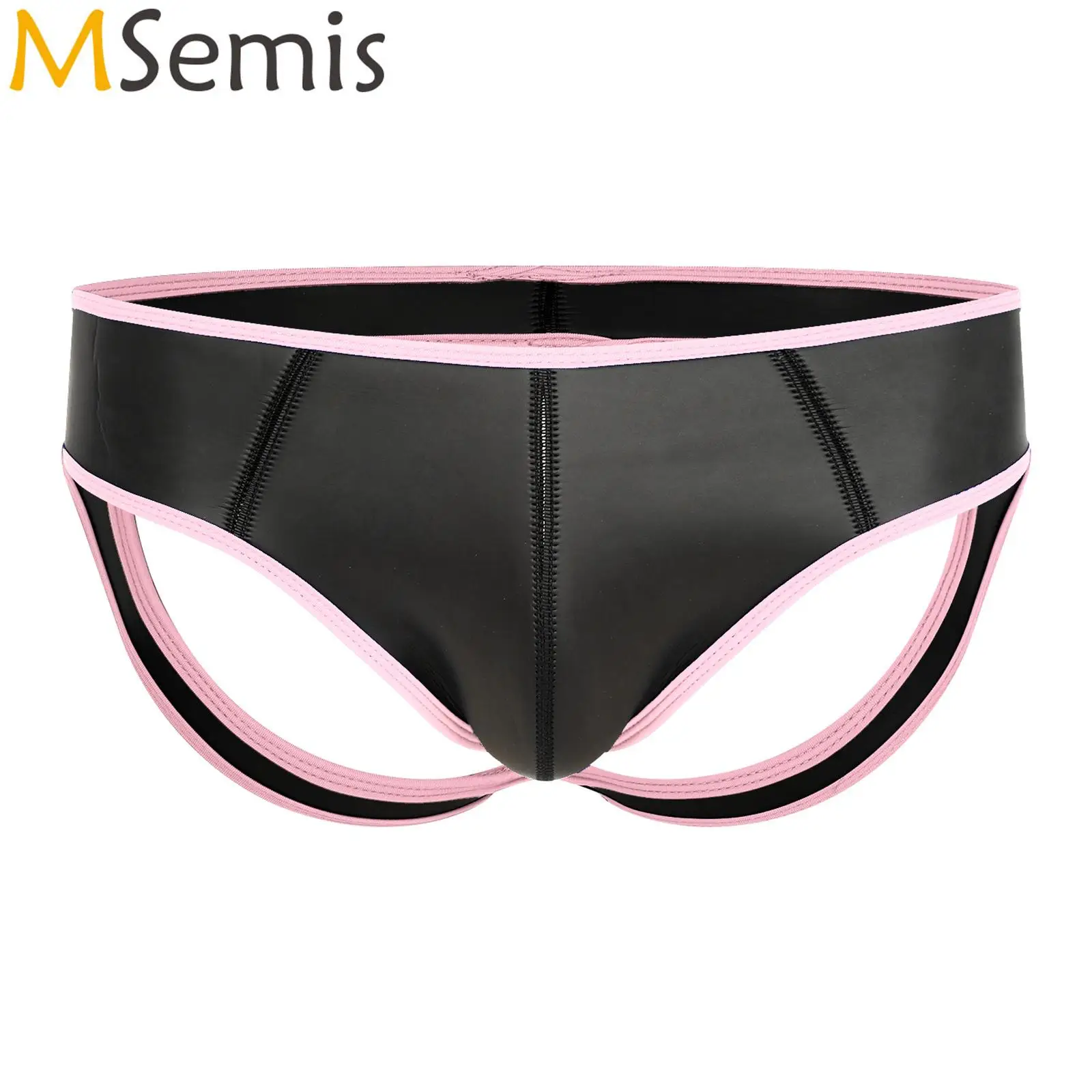 

Mens Lingerie Open Butt Underwear Low Rise Faux Leather Briefs Bulge Pouch Open Butt Thongs Contrast Color Trim Underpants