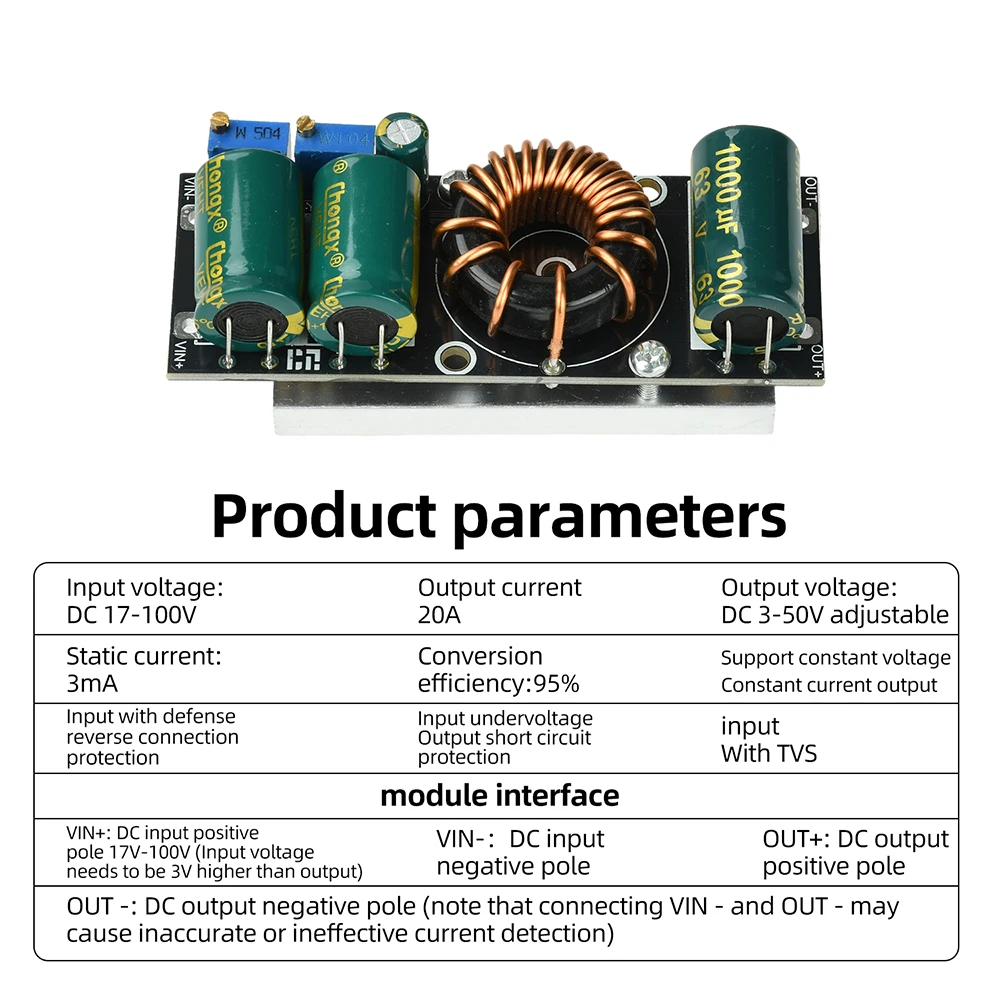 Фото 300W/600W 25A/20A Модуль питания высокой мощности DC-DC регулируемый ступень вниз 12V-75V до 5V-48V или 17-100V до 3-50V №4