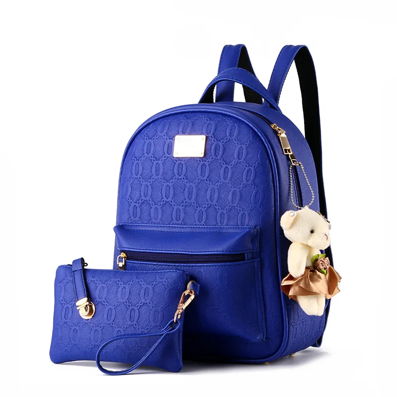 

2Pic/2023 Fashion Preppy Style PU Women Backpacks Solid Color Composite Bag Embroider Zipper School Backpack Traveling Bag