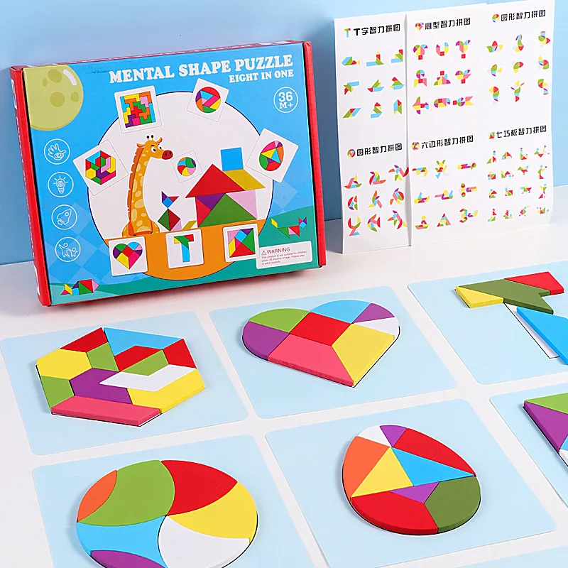 

Children's Wooden Jigsaw puzzle T Educational Toys Kids Creative Eight in One Three-dimensional Puzzle