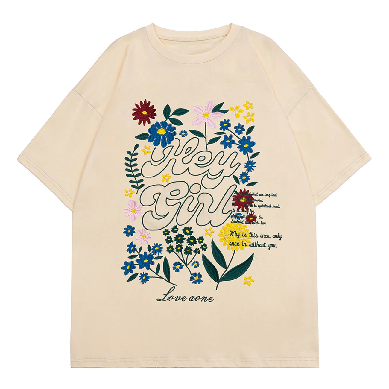 

Футболка Мужская/женская с цветочным принтом, модная повседневная Свободная рубашка с коротким рукавом, с вышивкой, в стиле Харадзюку, улич...