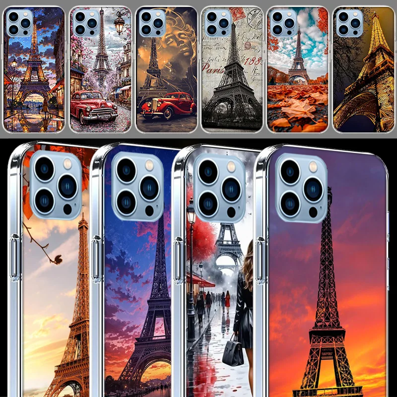 Фото Чехлы для телефонов с изображением Эйфелевой башни для iPhone 17E, 16E, 17 Air, 16 Pro Max, 15 Pro, 14 Plus, 11, 13, 12 Mini. Совместимые чехлы-накладки. №1