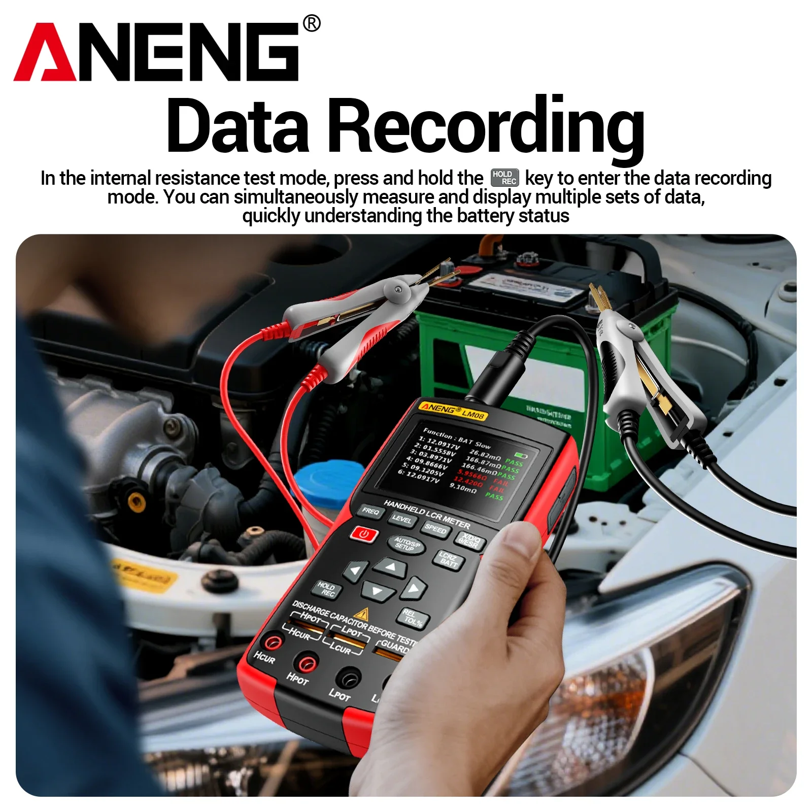 Фото Цифровой тестер LCR ANENG LM08 для измерения индуктивности, емкости, сопротивления, импеданса, ESR и внутреннего сопротивления батарей. №4