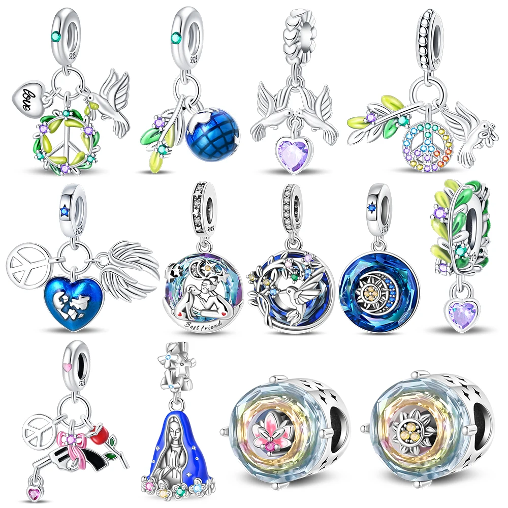 Мирный стерлингового серебра 925 пробы голубь мира оливковая ветка подвеска в