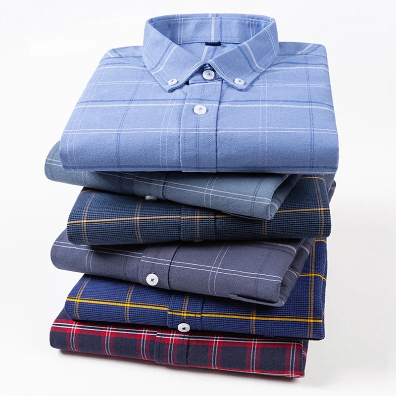 

Мужская Повседневная рубашка из ткани Оксфорд, Классическая хлопковая рубашка в клетку, с длинными рукавами, нагрудным карманом, Осень-зима 2019