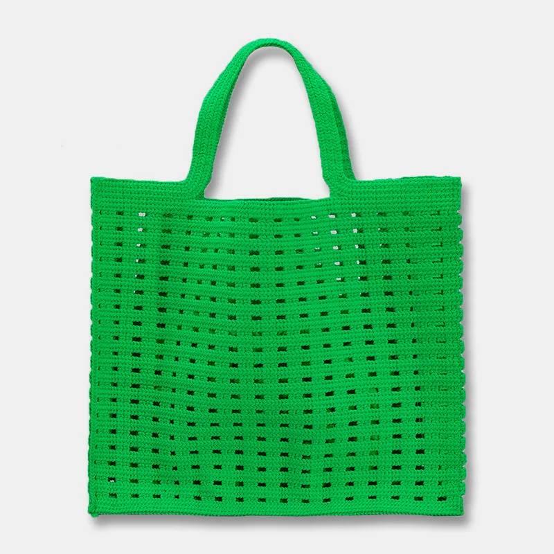 

Женская пляжная сумка-тоут большого размера, повседневная вместительная зеленая пляжная крючком с ушками и короткими ручками, квадратная бананка, шоппер