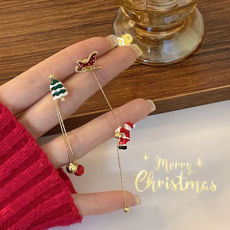 

Moving Santa Claus Dangle Earrings Unusual Jewelry Christmas Fashion Girlfriends Gift Women Long Chain Tassel Designer Red Green