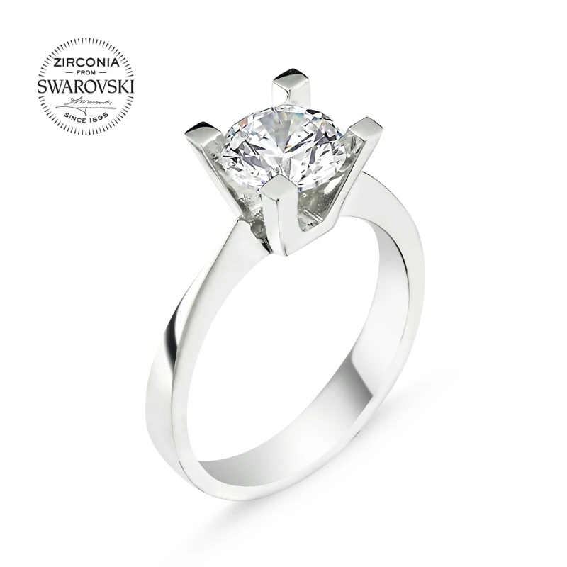 

Серебряное бриллиантовое обручальное кольцо с фианитом Swarovski