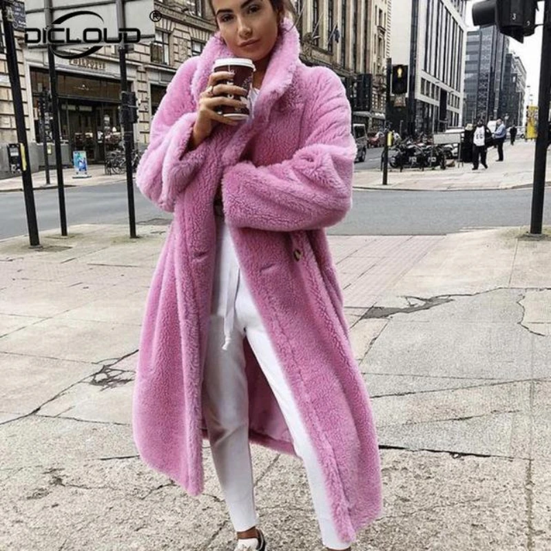 2022 Faux Lambswool Fur Coats Long Teddy Bear Jacket Coat Winter Warm Oversized Outerwear Women Thick Overcoat