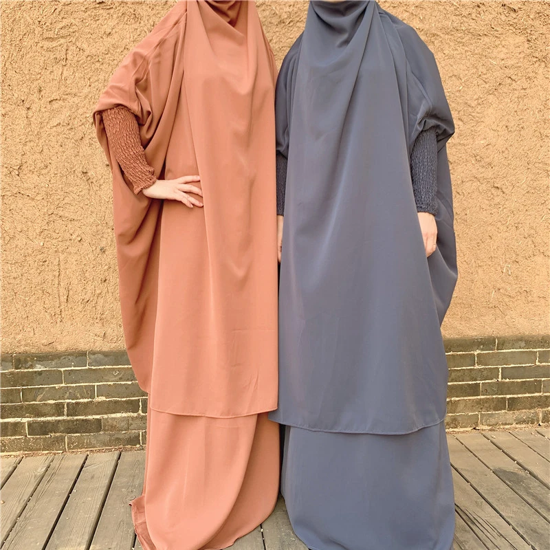 

Женская мусульманская молитвенная одежда, простой комплект из 2 предметов Jilbab Nida с капюшоном и длинной юбкой