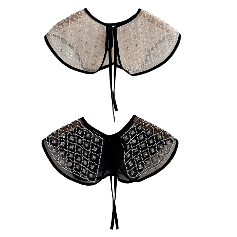 

Mini Bead Floral Pattern Lace Floral Pattern Decorative Collar Universal Removable Collar Sweater Shirt Collar for Women