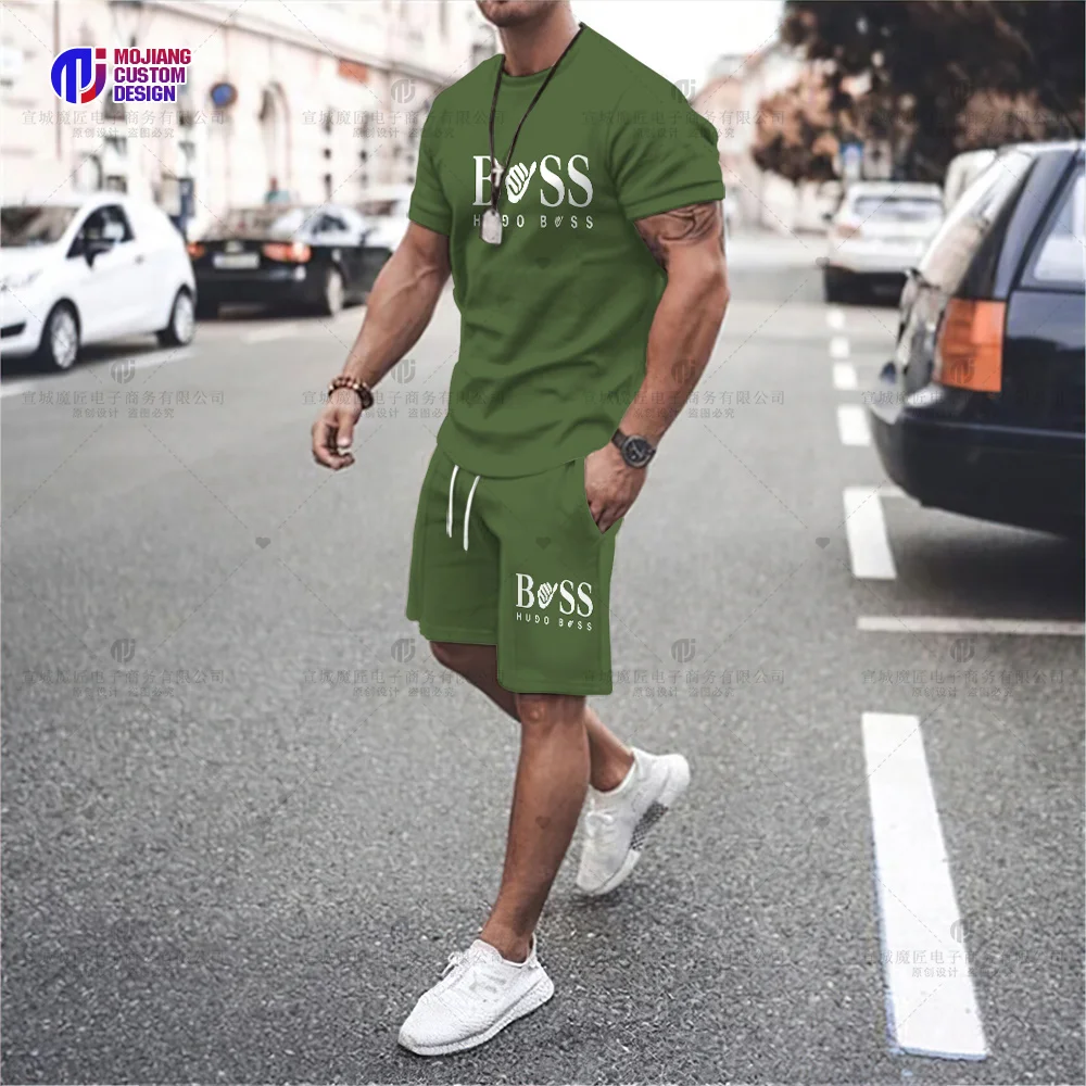 2023 Men's Luxury Printed Sportswear T-Shirt + Pants Set Casual Fashion Men's Short Sleeve T-Shirt + Beach Shorts Sportswear Set