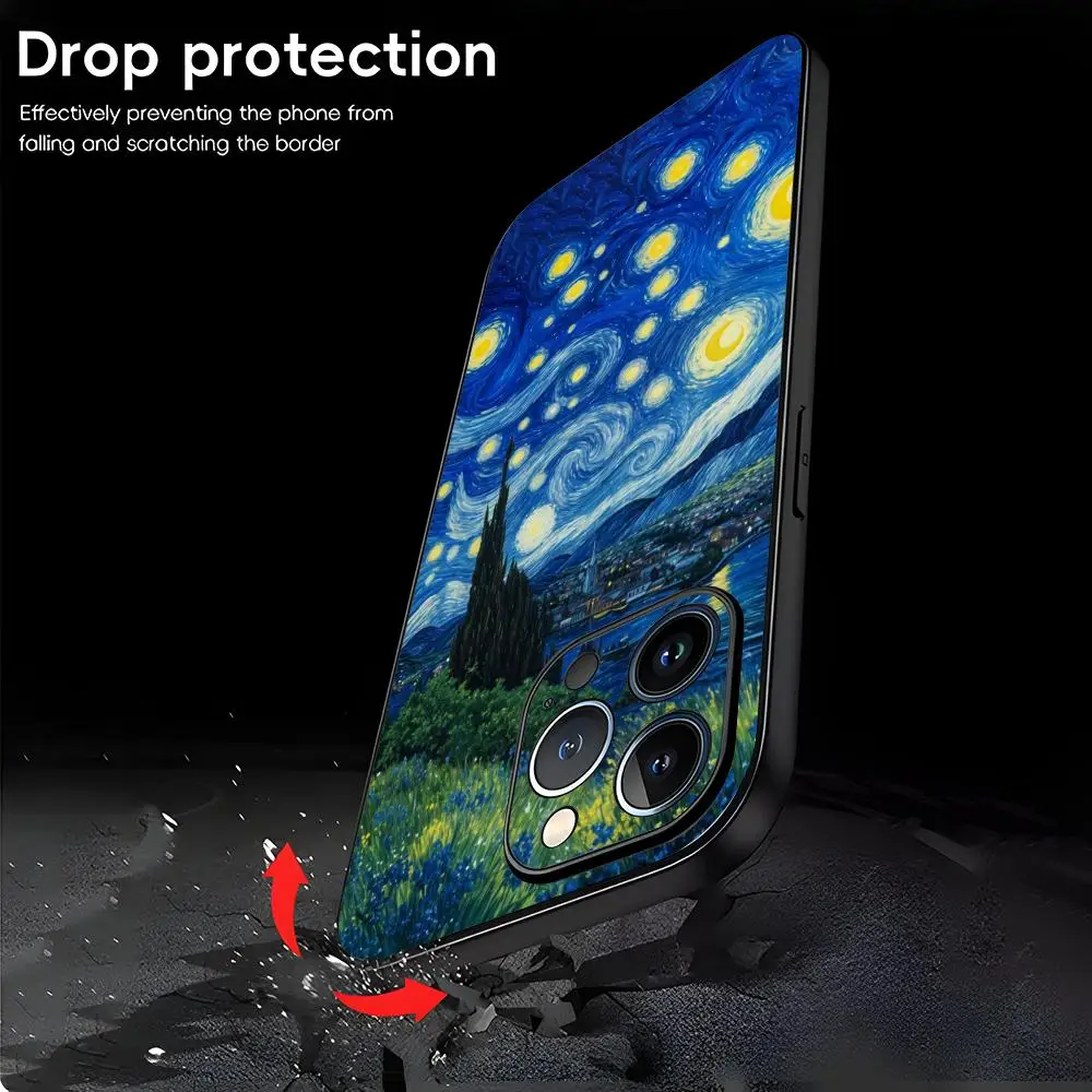 Фото Чехол для телефона «Звездное небо» Ван Гога для iPhone 17 Air, 16, 15, 14, 13, 12, 11 Plus, Mini, Pro, Max, черный, противоударный №4