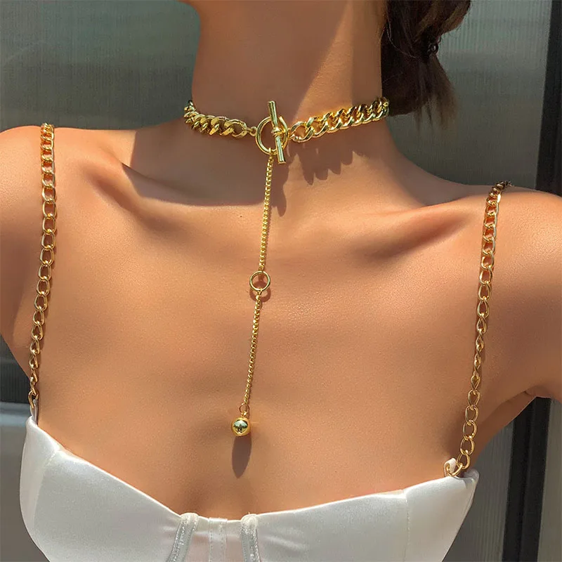 

New Fashionable Simple Vintage Gold Long Circle Spherical Pendant Necklace For Women Korean Fashion Necklaces Jewelry Gifts