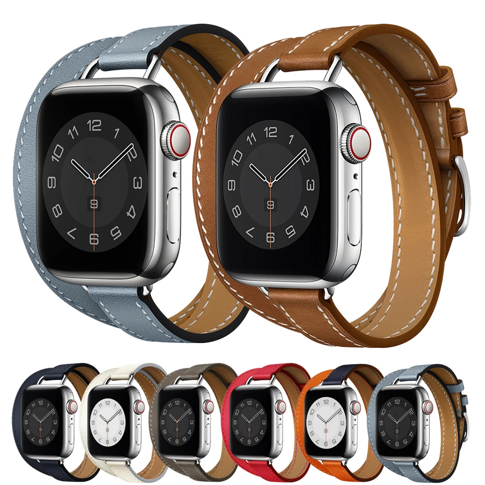 

Band for Apple Watch 8 41mm Double Tour Leather Strap 45mm 42mm 44mm Series 7 6 Se 5 4 3 2 for Iwatch 6 38mm 40mm Fashion Correa