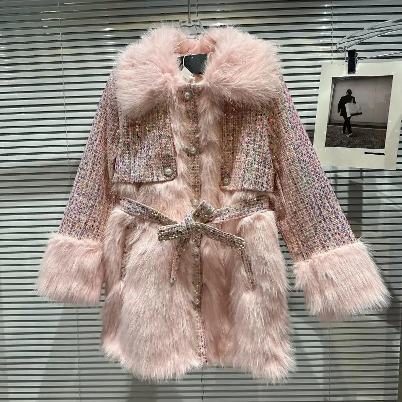 Новинка Зима 2022 модный твидовый шерстяной стеганый тренчкот средней длины с